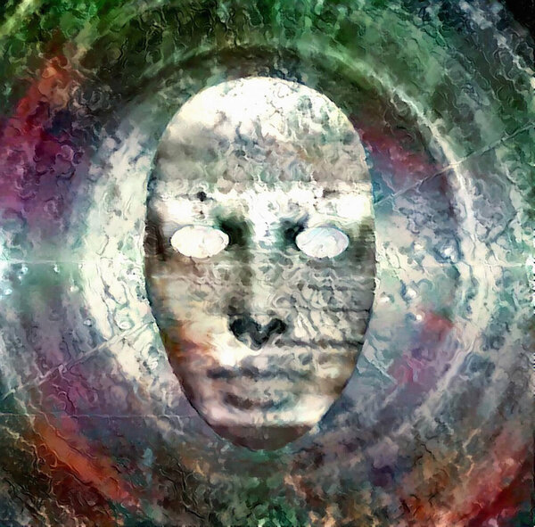 Mystic mask. Abstract painting. 3D rendering