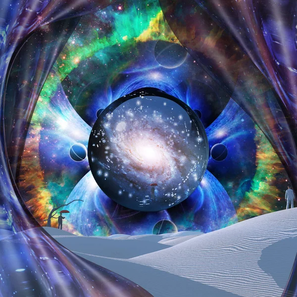 Galaxy Crystal Sphere Rendering — Stock Photo, Image