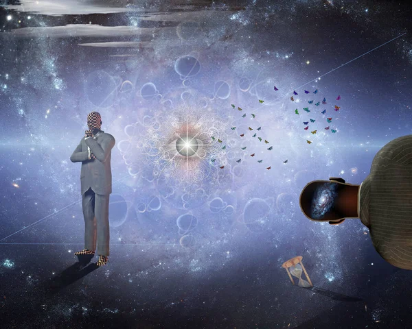 Man Suit Surreal Space — Stock Photo, Image