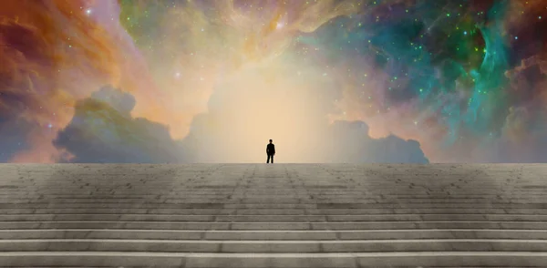 Man Steps Surreal Sky — Stock Photo, Image