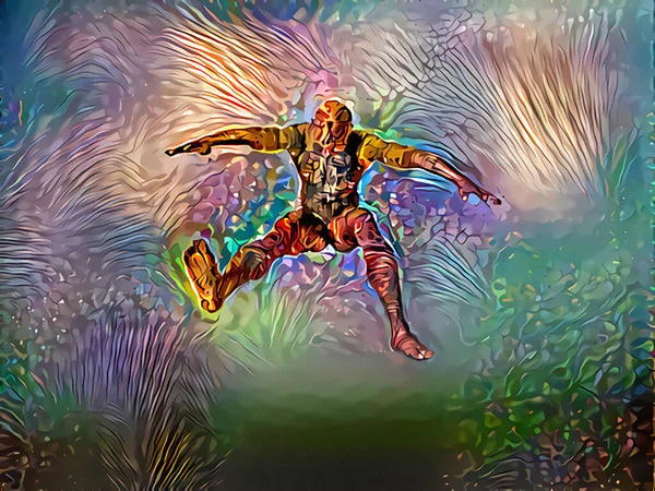 Homem Saltou Arte Abstrata Renderização — Fotografia de Stock