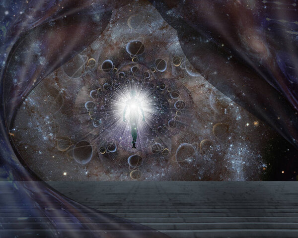 Soul in fractal of planets. 3D rendering