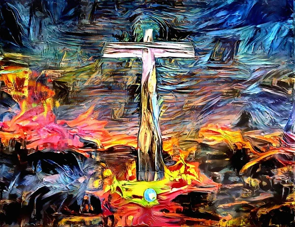 Pintura Cruzada Cristiana Renderizado — Foto de Stock