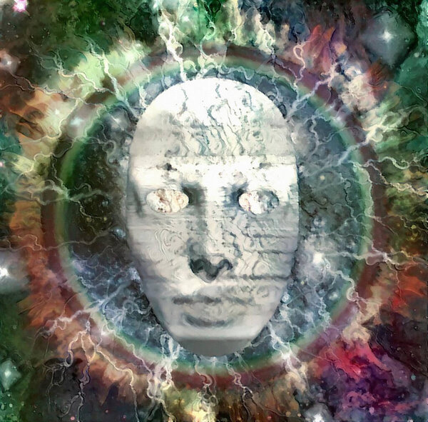 Mystic mask. Abstract painting. 3D rendering