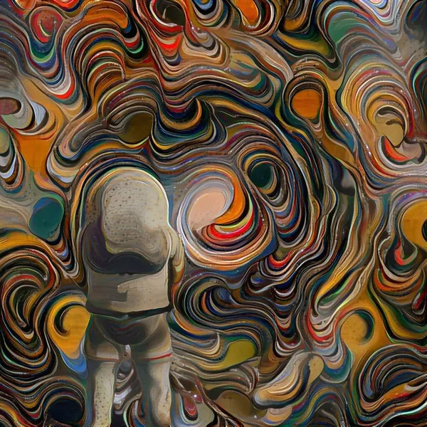 Astronauta Bardzo Abstrakcyjnej Scenie Renderowanie — Zdjęcie stockowe