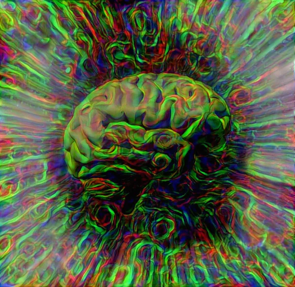Composição Vívida Cérebro Humano Irradia Cargas Elétricas Círculo Fogo Renderização — Fotografia de Stock