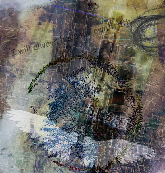 Сучасна Духовна Абстракція Темний Хрип Ангельськими Крилами Моя Правда Візуалізація — стокове фото