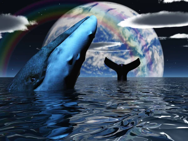 Whale Surreal Ocean Rendering — Stock Photo, Image