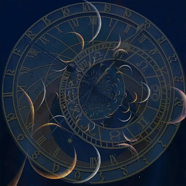 Collage Orologio Zodiacale Rendering — Foto Stock