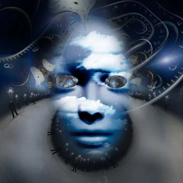 Surreal Mask Time Spirals Rendering — Stock Photo, Image