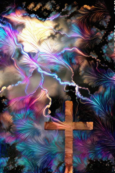 Christian Cross Painting Rendering — Stock Photo, Image