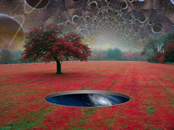 Portal Espacial Paisaje Surrealista Renderizado — Foto de Stock