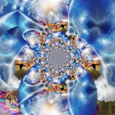 Fantezi gerçeküstü sahne. Ampuller fikirleri sembolize eder. Fraktal. 3B görüntüleme