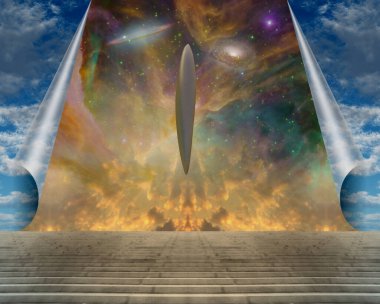 Gerçeküstü uzayda dev bir UFO. 3B görüntüleme