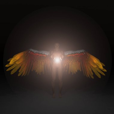 Melek, ilahi ışığı tutar. 3B görüntüleme