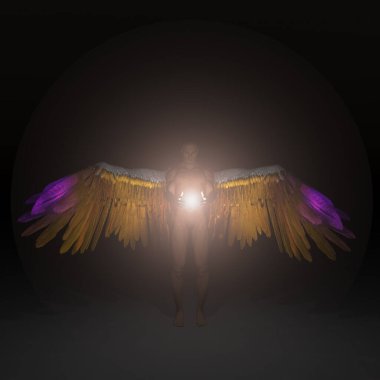 Melek, ilahi ışığı tutar. 3B görüntüleme