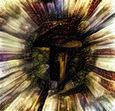 Modern soyut. Ateş çemberinde perçin ya da mantar. 3B görüntüleme