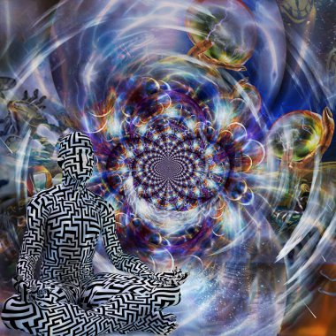 Meditasyon ve gerçeküstü görüntüler. 3B görüntüleme