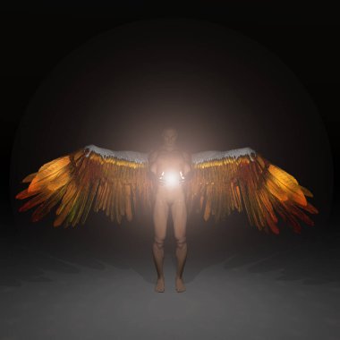 Melek, ilahi ışığı tutar. 3B görüntüleme