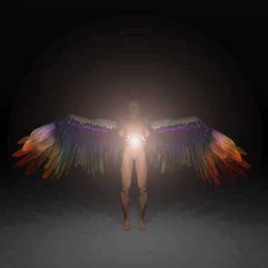 Melek, ilahi ışığı tutar. 3B görüntüleme