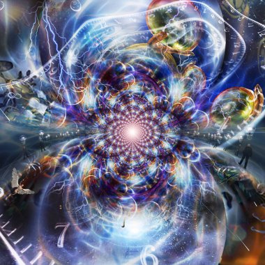 Fraktal elementlerle gerçeküstü bir sahne. 3B görüntüleme