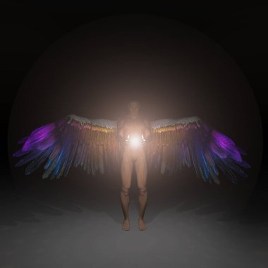 Melek, ilahi ışığı tutar. 3B görüntüleme