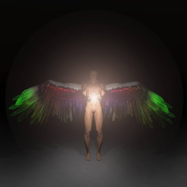 Melek, ilahi ışığı tutar. 3B görüntüleme