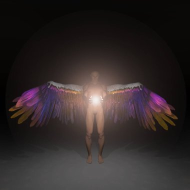 Melek, ilahi ışığı tutar. 3B görüntüleme