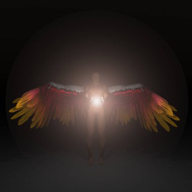 Melek, ilahi ışığı tutar. 3B görüntüleme