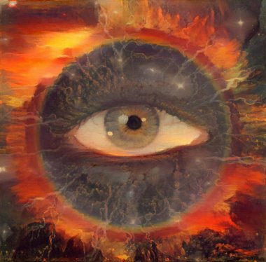 Hepsi Gören Göz. Soyut resim. 3B görüntüleme