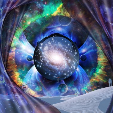 Kristal kürenin içindeki galaksi. 3B görüntüleme