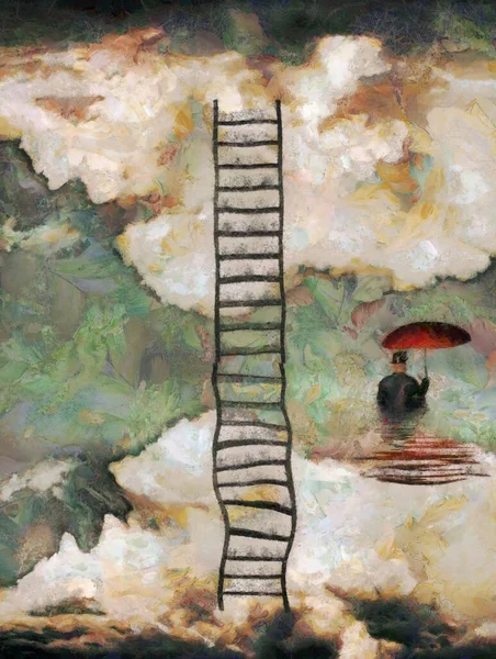 Man Flood Ladder Rendering — Stock Photo, Image