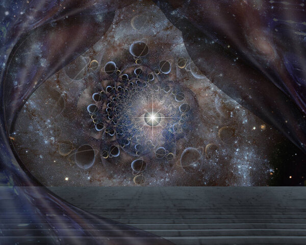 Eye in fractal of planets. 3D rendering