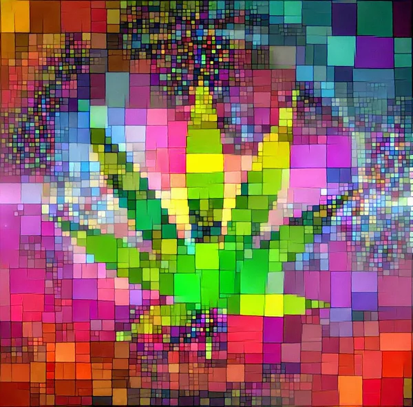 Marihuana Blatt Abstrakte Malerei Rendering — Stockfoto