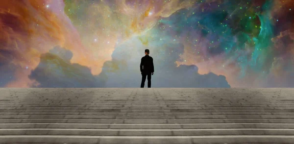 Man Steps Surreal Sky — Stock Photo, Image