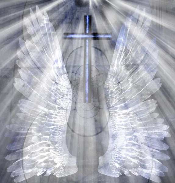 天使の翼と光 3Dレンダリング — ストック写真