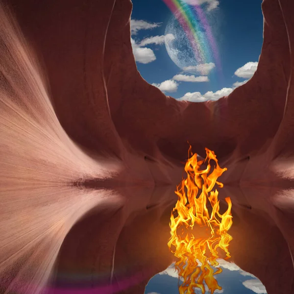 Mystic Fire Red Cave Rendering — Stock Photo, Image