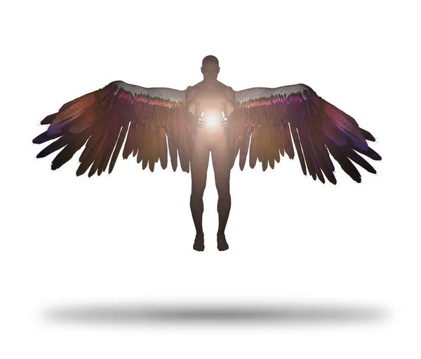 Крылатый Ангел Держит Божественный Свет Изолированные Белом — стоковое фото