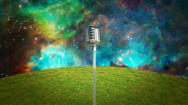 Klasik Mikrofon Yıldızlı Gökyüzü Görüntüleme — Stok fotoğraf
