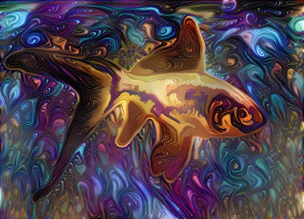 抽象画 色彩斑斓的迷幻鱼3D渲染 — 图库照片