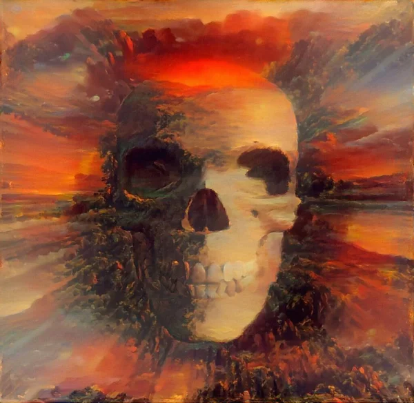 Human Skull Painting Rendering — Stock Photo, Image