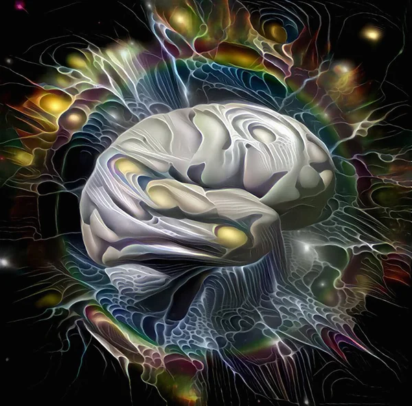 Lidský Mozek Vyzařuje Elektrické Náboje Kruhu Ohně Vykreslování — Stock fotografie