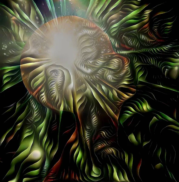 Голова Человека Излучает Яркий Свет Психическая Сила Рендеринг — стоковое фото