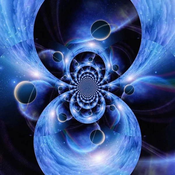 プラネタリウム 青い空間の惑星 幾何学的フラクタル 3Dレンダリング — ストック写真