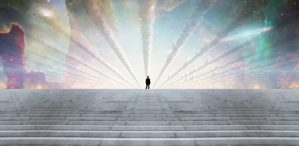 Man Black Suit Surreal Sky — Stock Photo, Image