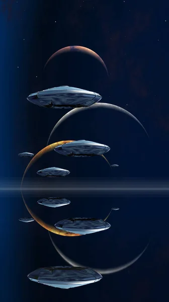 Three Moons Ufos Rendering — Stock Photo, Image