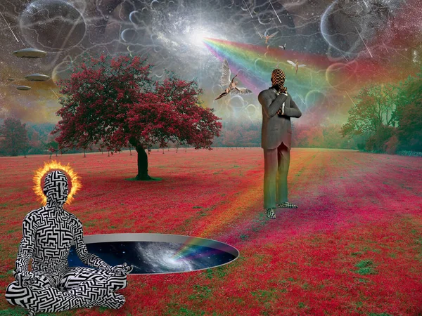 Meditasyon Lotus Taki Adam Yanan Haleyle Poz Veriyor Görüntüleme — Stok fotoğraf