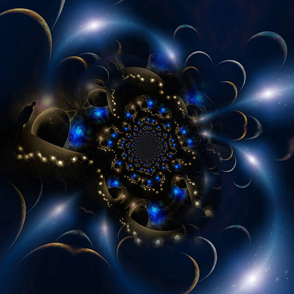 Man in planetary fractal. 3D rendering