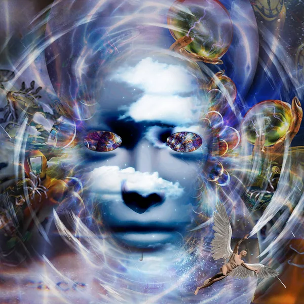 超现实的艺术鬼脸3D渲染 — 图库照片
