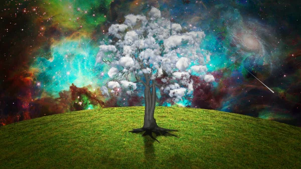 Natura Surreale Albero Con Nuvole Rendering — Foto Stock